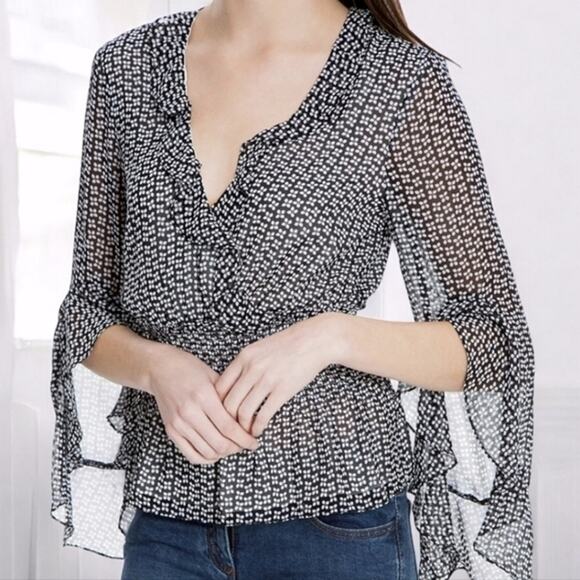 Max Studio Tops - Max Studio London Women's Top Ruffled Polka Dot Bell Sleeve Black White XS